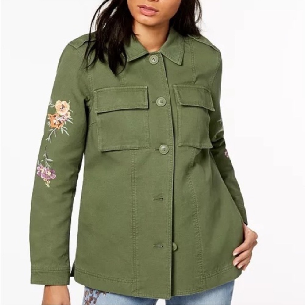 Levi’s Embroidered Military Jacket Shacket Army Green Size XS Flowers Utility